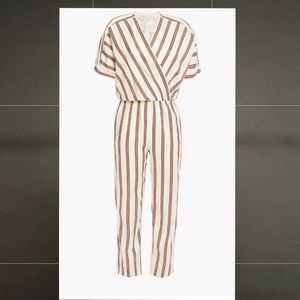 Maje Pieni wrap-effect striped twill jumpsuit, size 36 (Ivory)